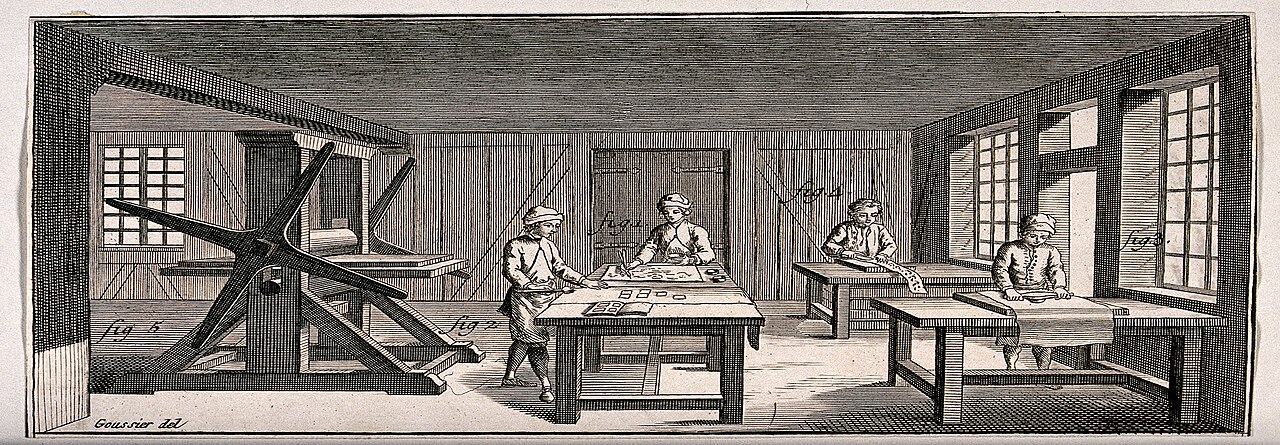 A printing workshop with a press